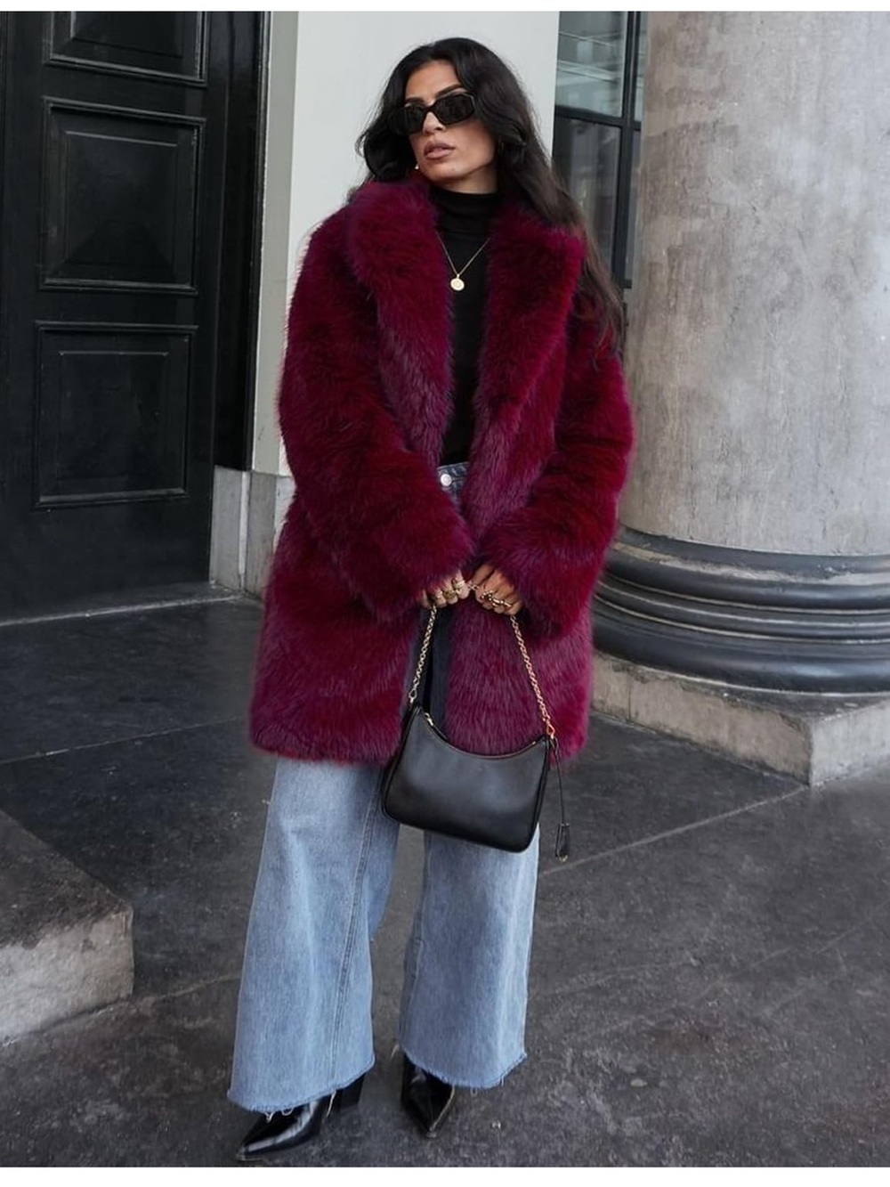 Plush Burgundy Faux Fur Coat - Women Jackets & Coats